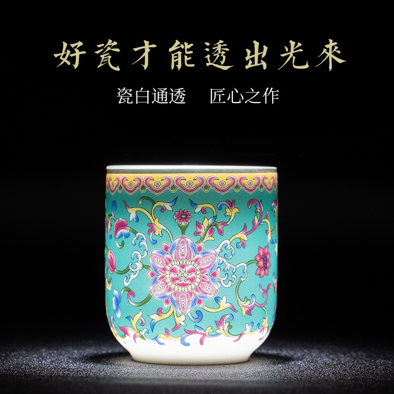 Poly real scene kung fu tea cups of jingdezhen ceramic cup with single with blue water household sample tea cup tea cup