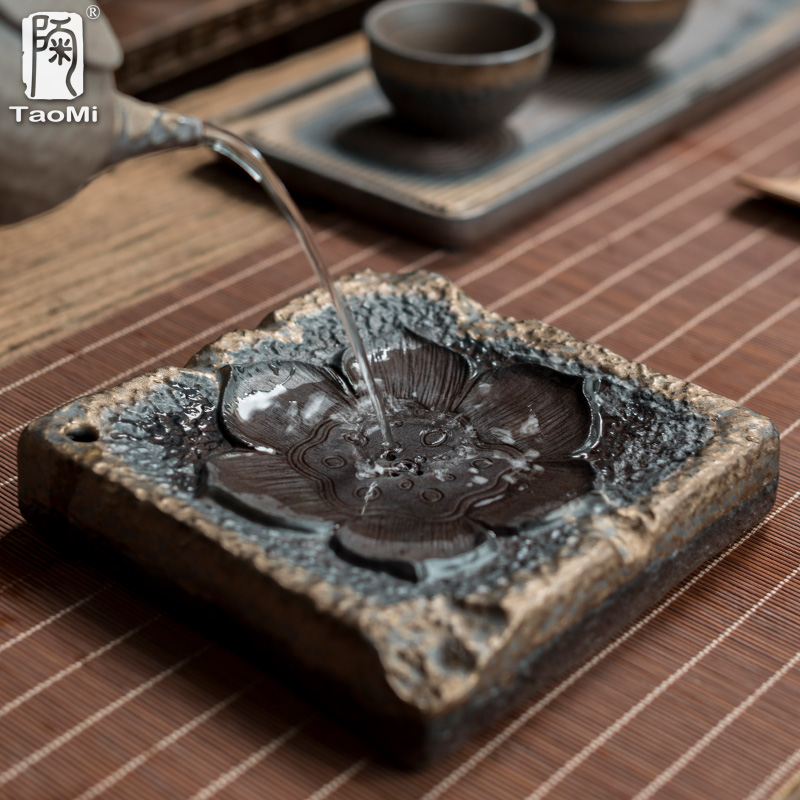 Poly real scene of household ceramics lotus flower pot bearing coarse clay POTS small dry terms tray of pot pad Japanese water kung fu tea set