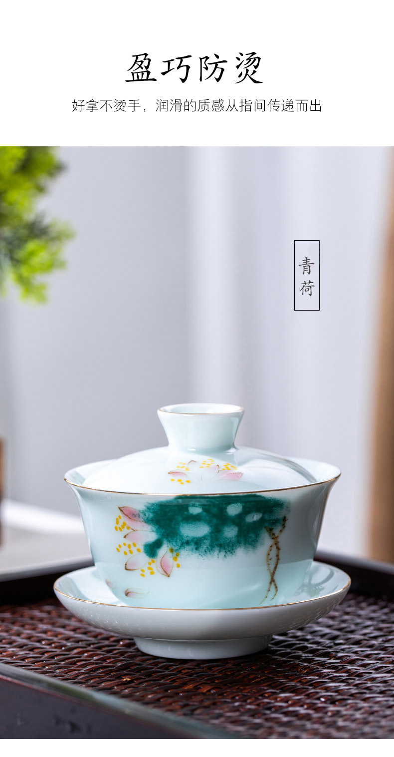 Hand made blue and white porcelain three only high - end individual household kung fu tea tea tureen large cups three fort tureen