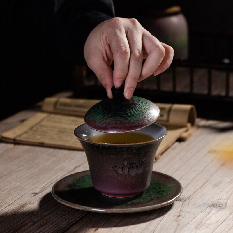 Poly real (coarse pottery tureen scene gold metal glaze tureen kung fu tea set item make tea, tea bowl only three tureen