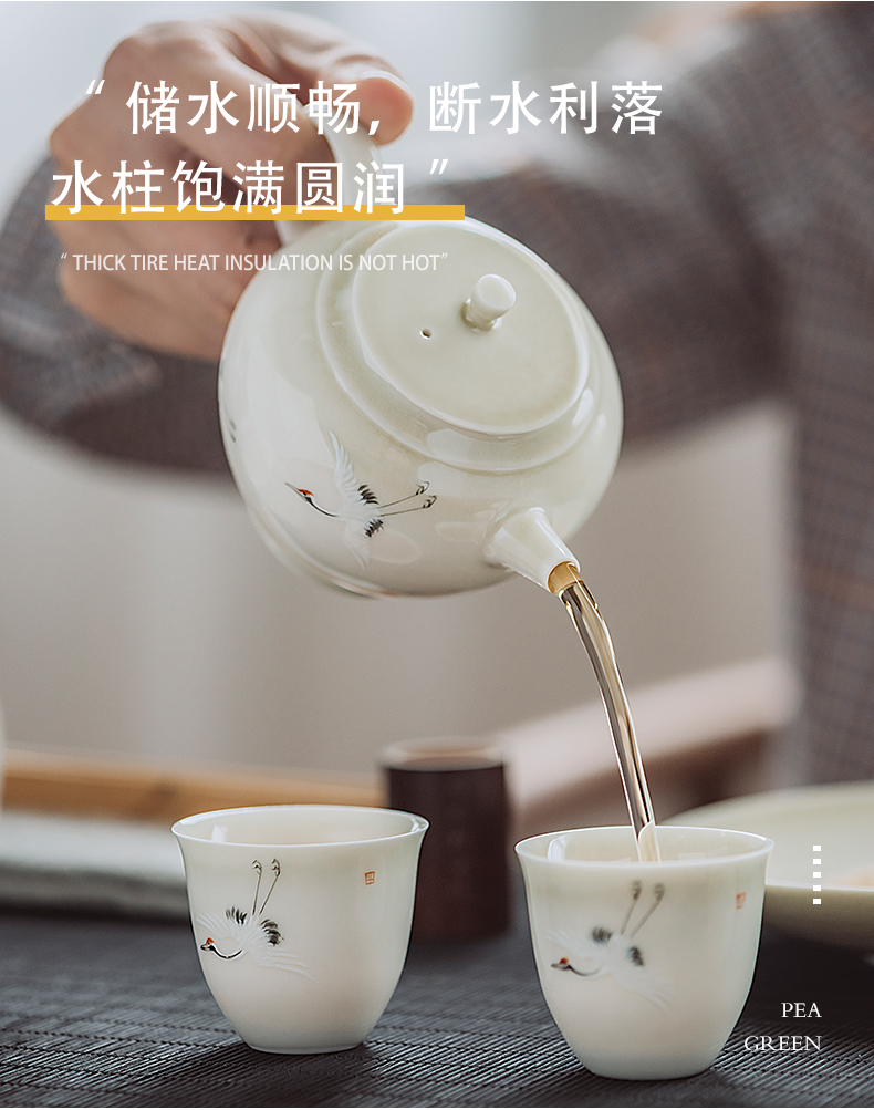 The Poly real scene set of jingdezhen hand - made rui crane figure plant ash tea tureen manual kung fu tea set