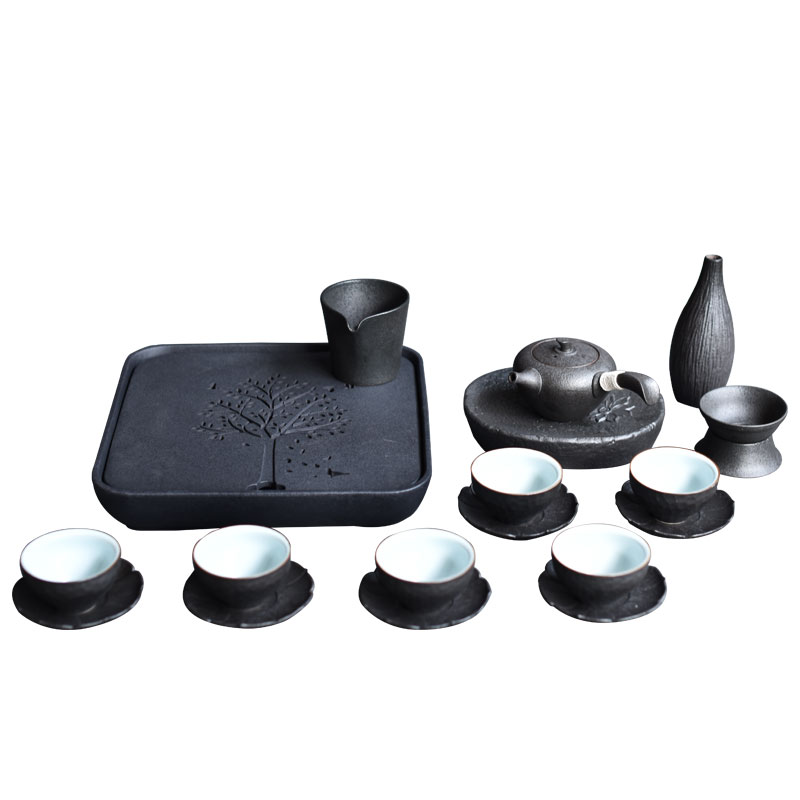 Poly real scene contracted Japanese manual pot of kung fu tea set household coarse TaoGan hollow out small tea tray ceramic restoring ancient ways