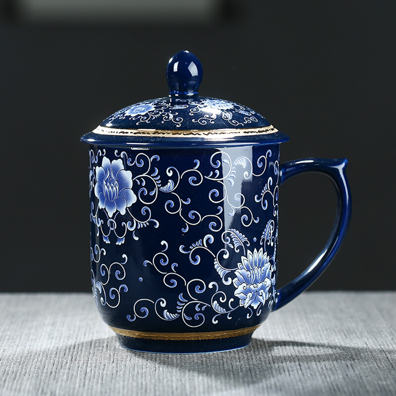 Poly real scene of jingdezhen ceramic cups office boss cup with cover with filtering household drinking water glass tea cup