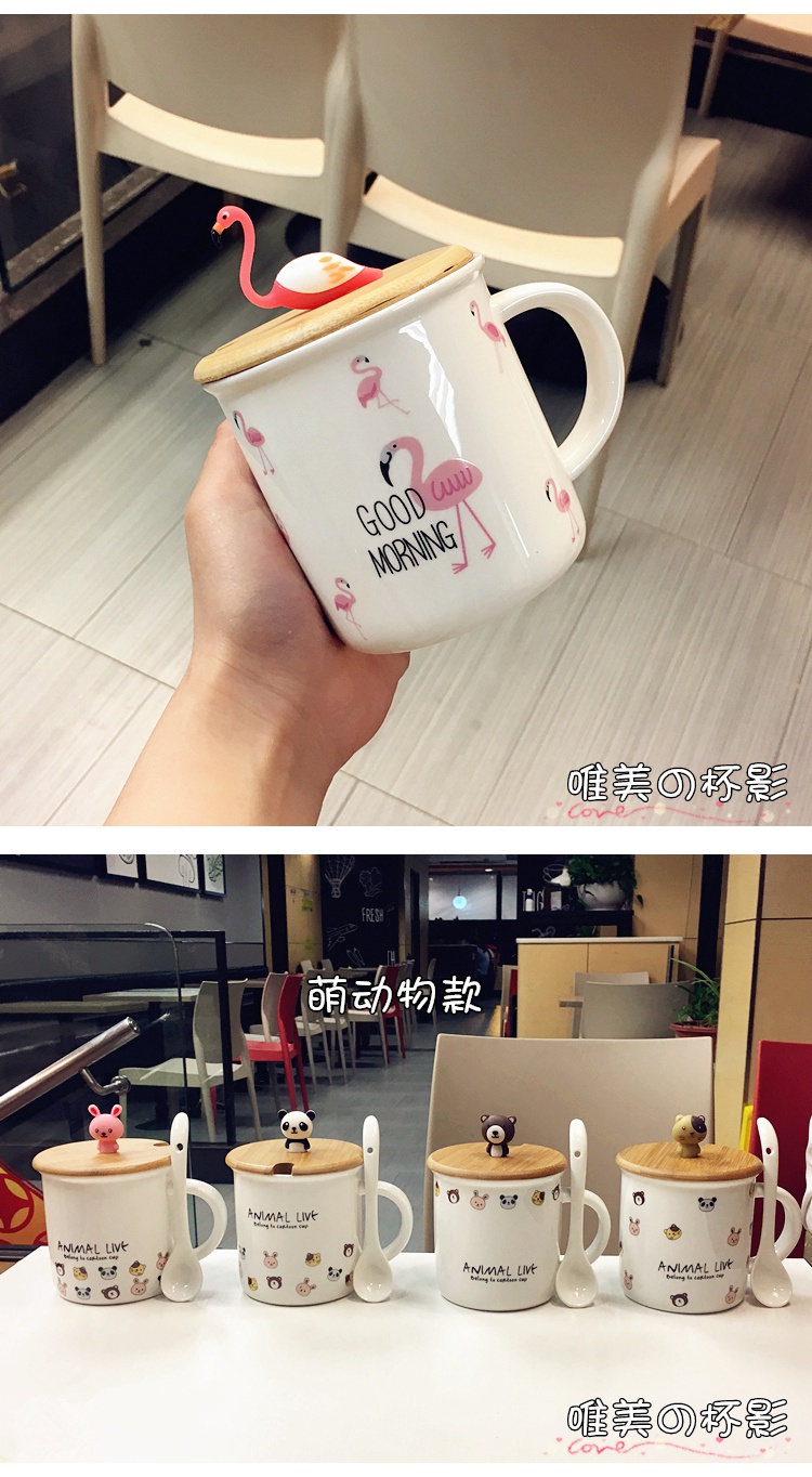 Japan and South Chesapeake express cartoon wooden cover lady girlfriends ceramic cups with cover cup tea spoon handle office mark