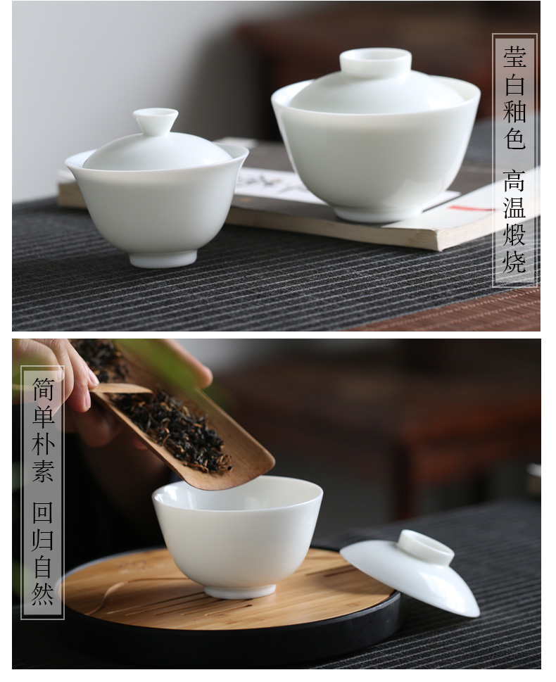 The Poly real boutique scene. White porcelain bowl covered bowl of jingdezhen ceramic cups kung fu sweet White glaze three bowl size