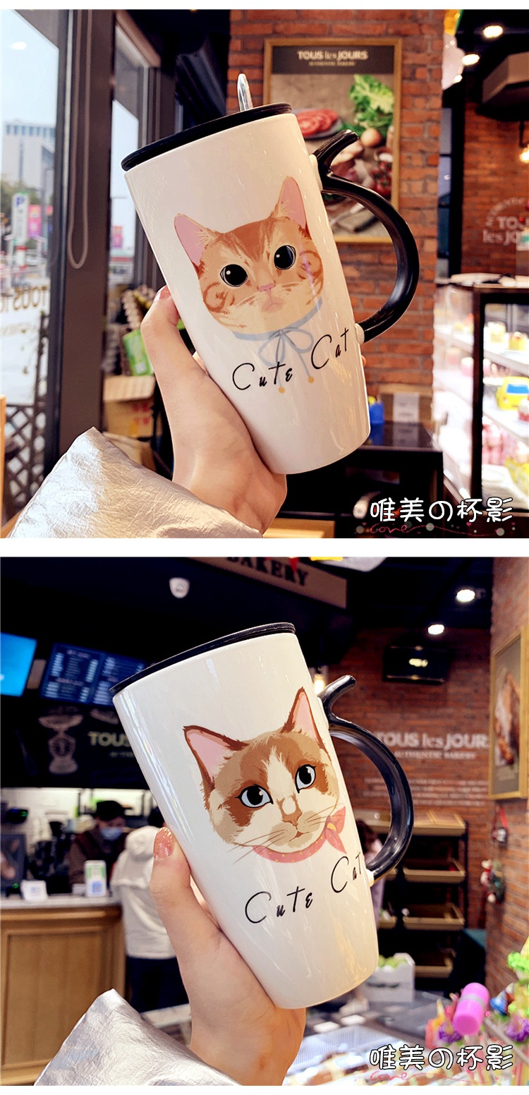 Creative express cartoon cup men 's and' s office ceramic mugs couples move milk spoon coffee cup with cover