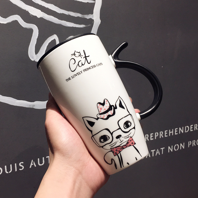 The Cat is lovely water glass ceramic keller office individuality creative picking milk coffee cup with cover the spoon