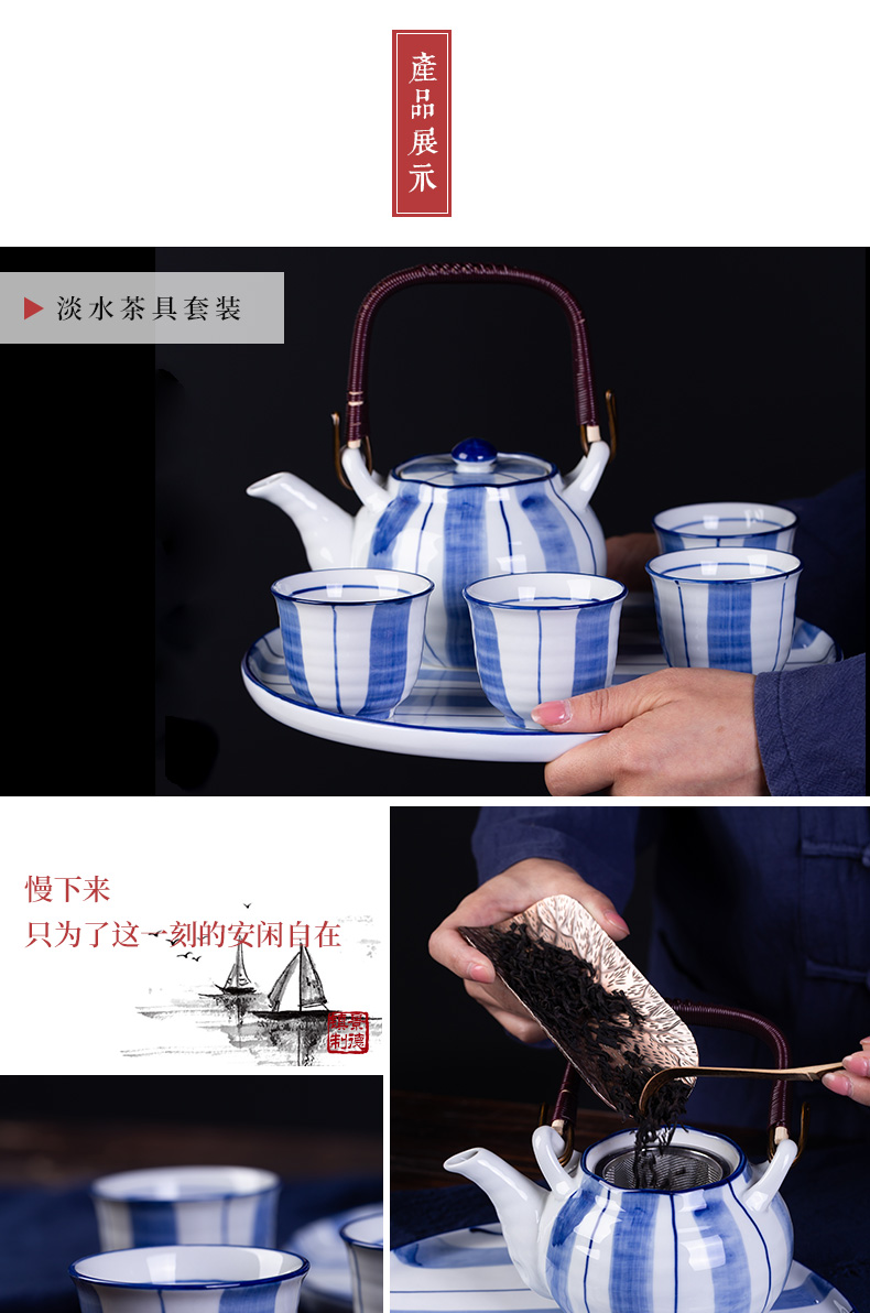 Poly real scene tea Chinese contracted household girder pot of high - end gifts ceramic teapot tea set of blue and white porcelain tea flower