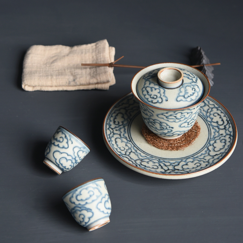 Poly real scene of jingdezhen ceramic tureen checking porcelain tureen xiangyun cup cup kung fu tea set