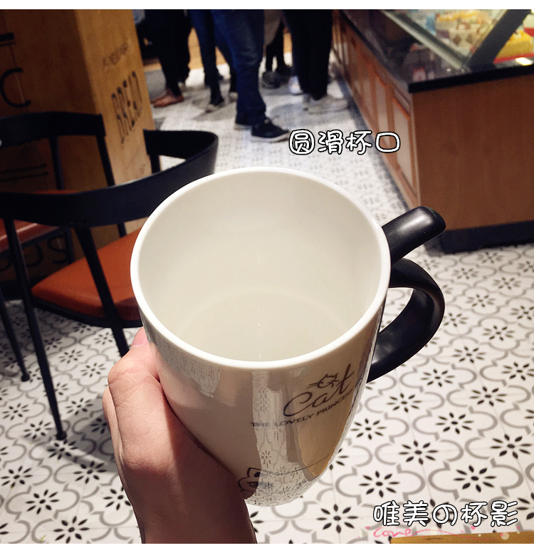 The Cat is lovely water glass ceramic keller office individuality creative picking milk coffee cup with cover the spoon