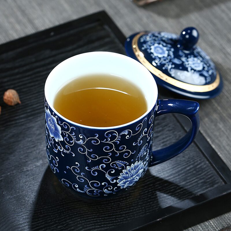 Poly real scene of jingdezhen ceramic cups office boss cup with cover with filtering household drinking water glass tea cup