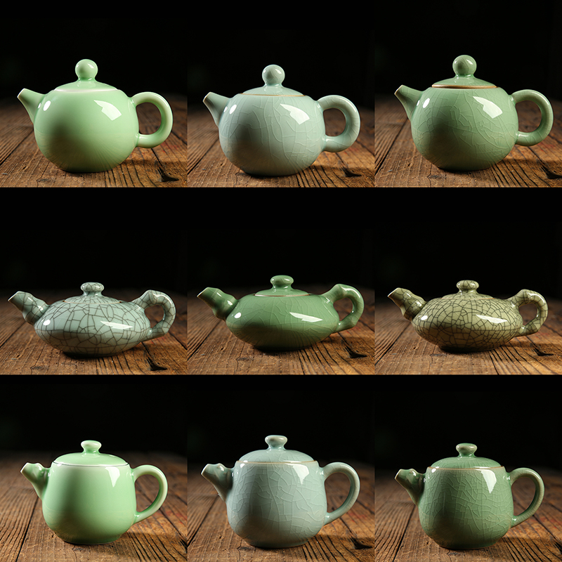 QY poly real scene up ceramic teapot small single pot of kung fu tea set celadon teapot elder brother up with crack pot by hand