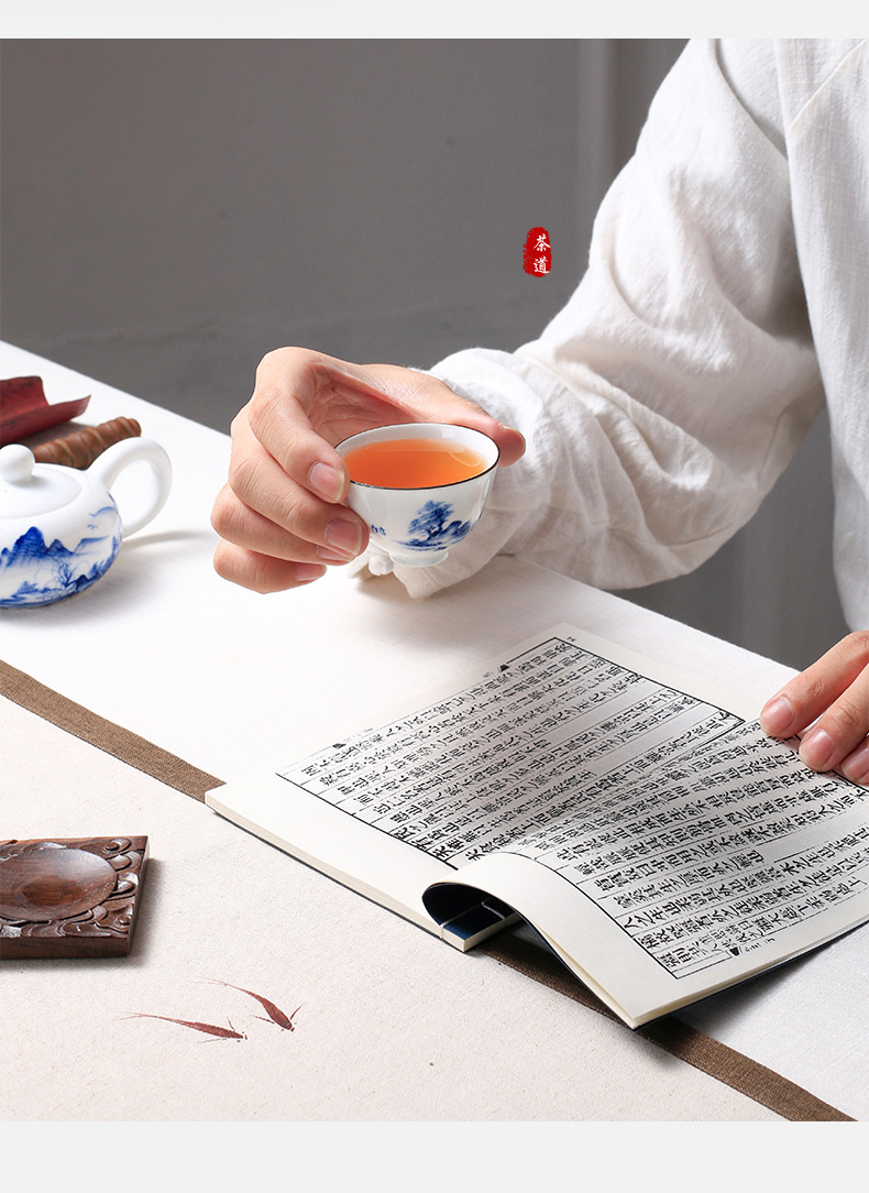 Chaoshan kungfu tea set suit household hand - made landscape light high - end key-2 luxury tureen tea cup of a complete set of ceramic teapot