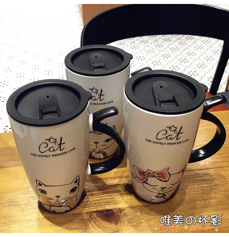 The Cat is lovely water glass ceramic keller office individuality creative picking milk coffee cup with cover the spoon