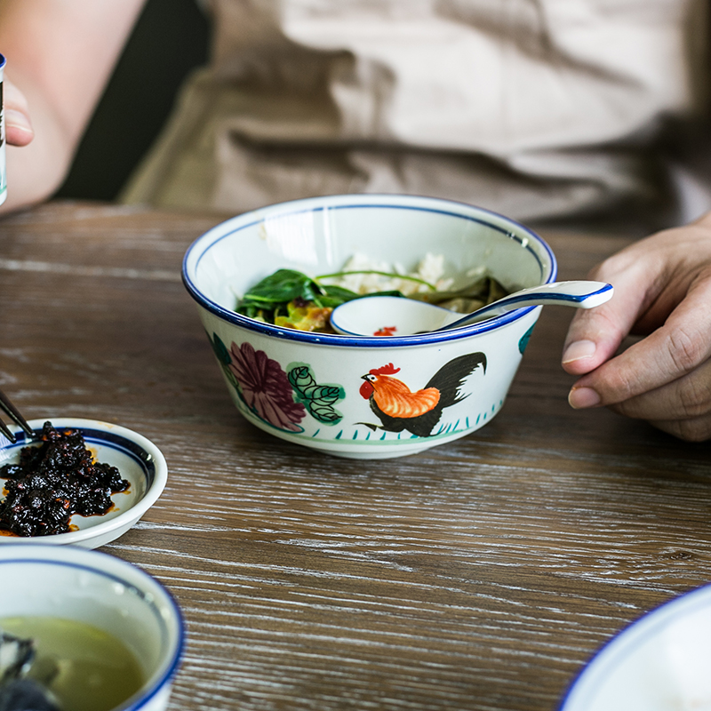 Retro nostalgia Chinese ceramic rooster large to thicken the soup bowl noodles bowl restaurant use ltd. ceramic tableware