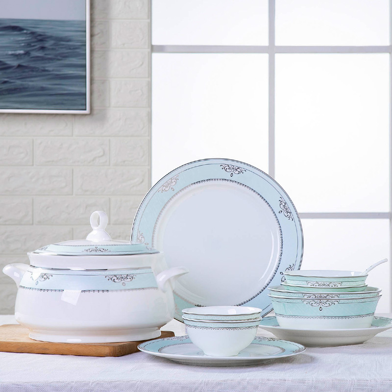 Poly real dishes suit household contracted Korean scene of jingdezhen ceramic bowl dish bowl chopsticks tableware suit wedding gifts