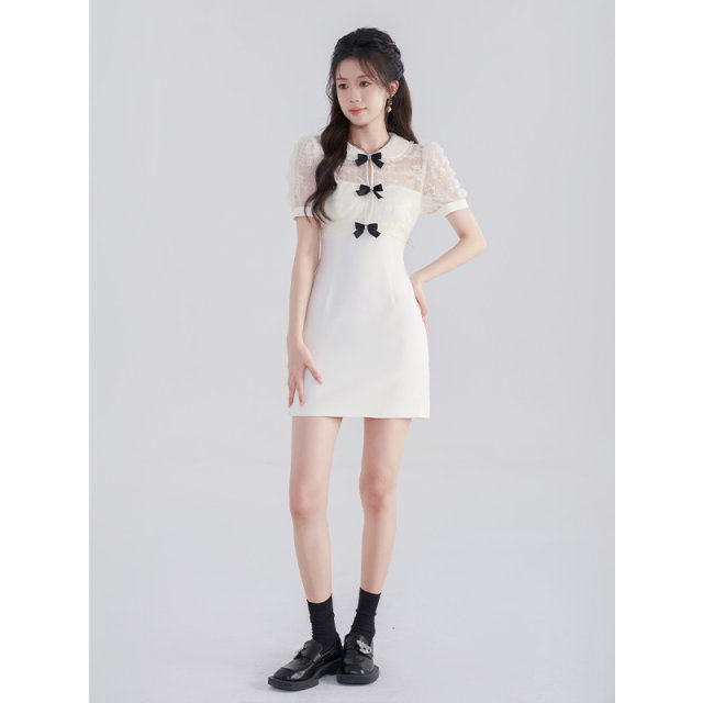 Han Yulin ໃຫມ່ແບບຈີນ dress ແມ່ຍິງ summer slimming ສັ້ນ skirt 2024 ໃຫມ່ແອວສູງ doll collar skirt