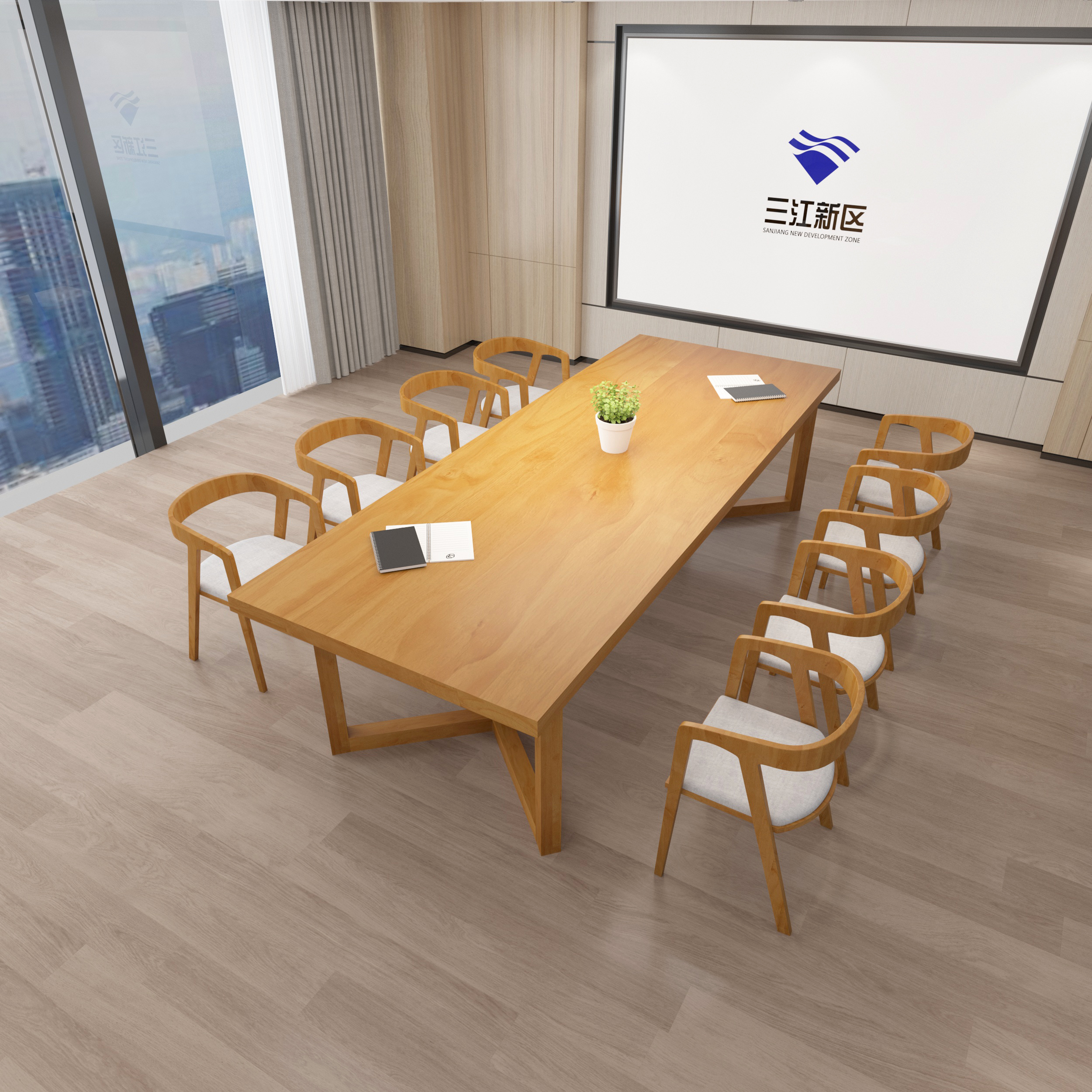 Nordic solid wood conference table long table simple modern office desk log rectangle negotiation table and chair combination