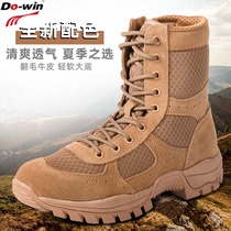 Dowei combat boots are waterproof and puncture-proof brown leather outdoor summer training tactical shoes work boots desert boots for men