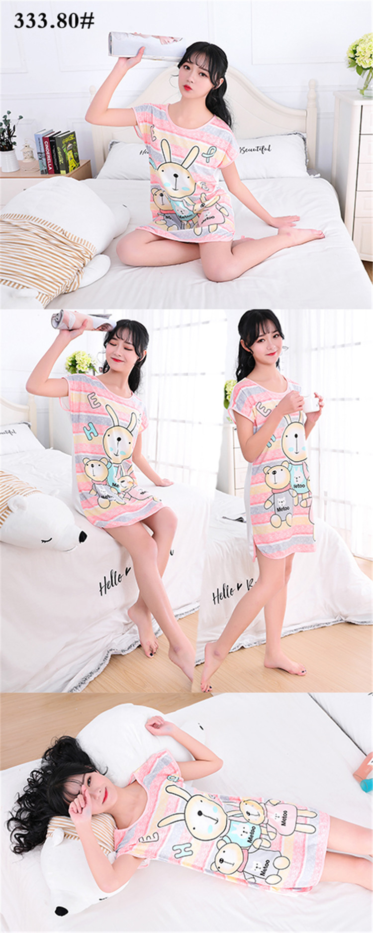 9.9 đặc biệt cung cấp phụ nữ mùa hè phần mỏng đồ ngủ dễ thương cartoon nightdress dress lỏng nhà thường dịch vụ