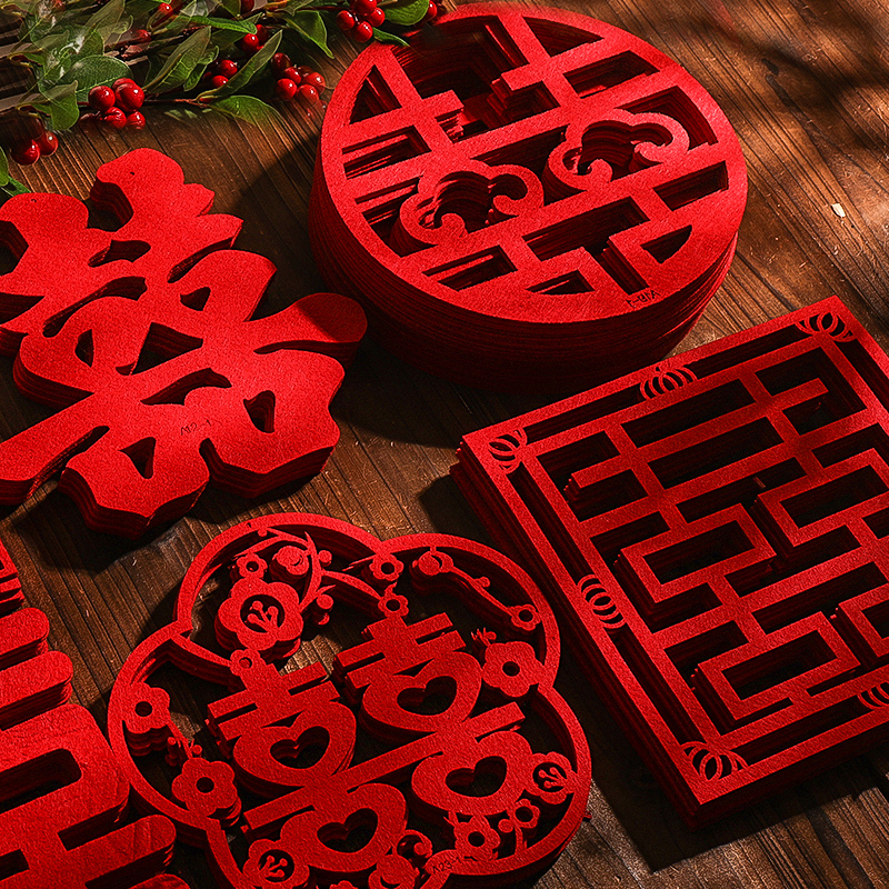 Hi word sticker wedding set wedding room decoration door sticker glass sticker door wedding non-woven fabric Chinese big red happy word