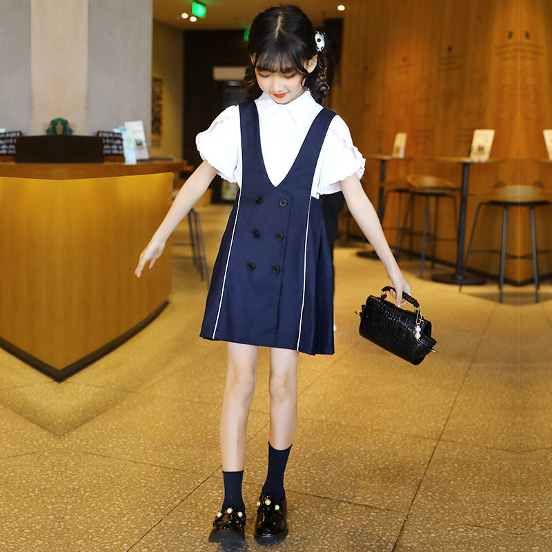 Girl Cuddling Bag Dress 2022 New Children Suit Foreign Pie Academy Wind Summer Children Dress Women Dresses Dresses