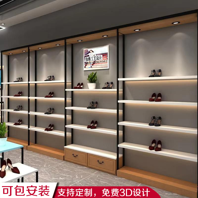 Shop shoe store shoe rack display rack bag display cabinet men's and women's shoes sell shoes display cabinet decoration with lights