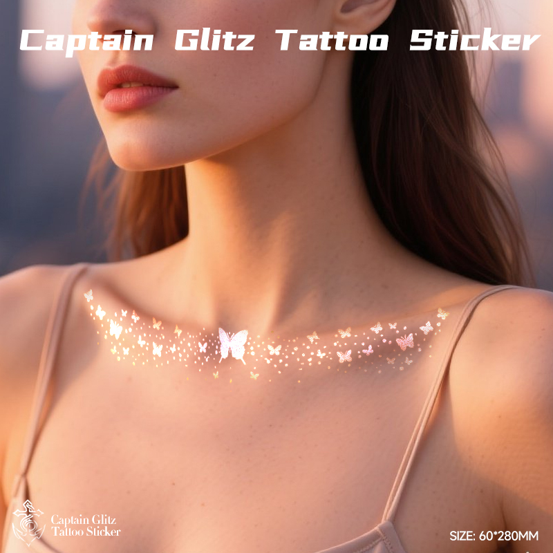 Glitter Gold Butterfly Wings Fairy Collarbone Two-Pack Waterproof Long-Lasting Wear-Resistant Non-Reflective Tattoo Stickers