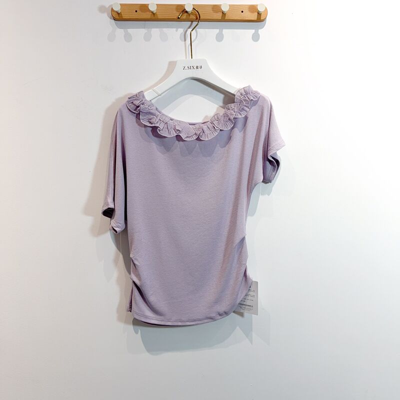 Mai Xunxia's New Model Txsft23Y Light Lavender Short-Sleeved T-Shirt with Lace Collar and Waist-Cinching Design, Fashionable, Length Approximately 57 cm Mai Xunxia's New Model Txsft23Y Light Lavender Short-Sleeved T-Shirt with Lace Collar and Waist-Cinching Design, Fashionable, Length Approximately 57 cm