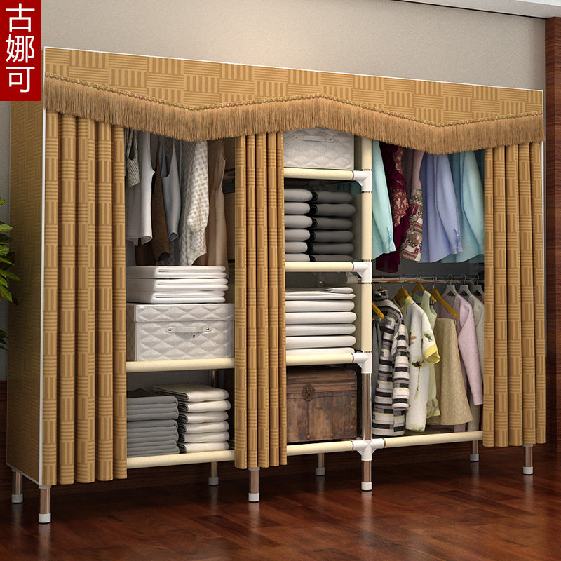 Simple commoner cabinet Economical rental commoner kitchen wardrobe Oxford cloth thickened thickened steel pipe double full seal
