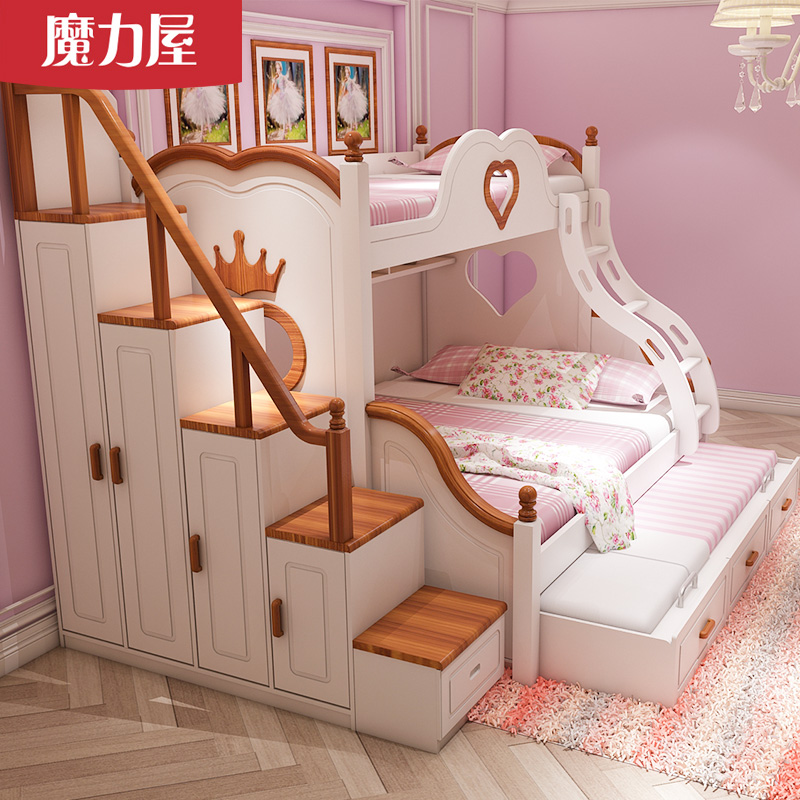 Full solid wood double layer two layers up and down girls high and low solid wood children's princesses up and down the bunk mother