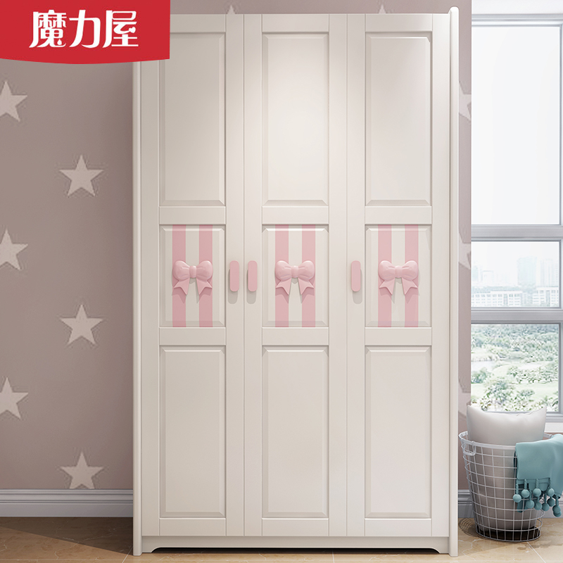 Children Wardrobe Three Doors Solid Wood White Nordic Minimalist Modern Containing Cabinet Girl House Princess Bedroom Furniture Wood