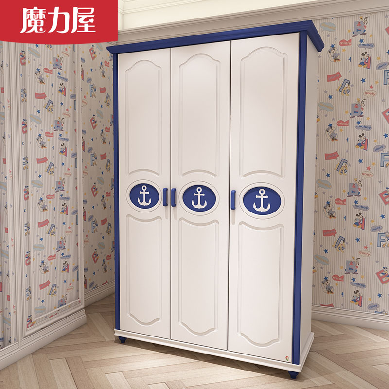 Children Wardrobe Boys Three Doors Two-door Home Bedroom Mediterranean Assembly 2 Doors 3 Doors Cupboard Closet Furniture wood