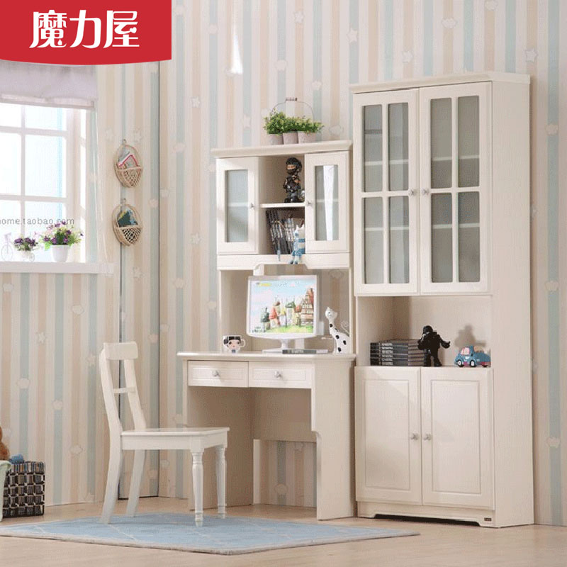 Children's desk bookshelf combination 90cm small household Korean White small desk bookcase one-piece desk