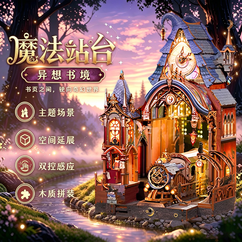 Harry Potter Building Model Magic Platform DIY Handmade Cabin Building Blocks Three-Quarters Station Birthday Gift