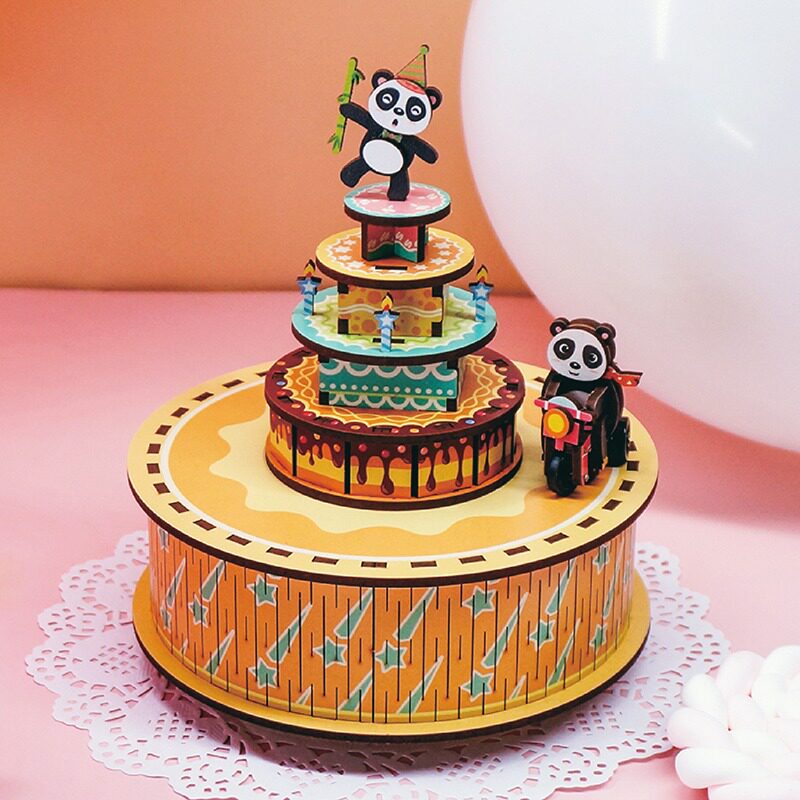 Confun Panda Party Assembled Octaonic Box Solid Wooden Handmade Diy Birthday Gift 520 Music Box Gift Woman-Taobao