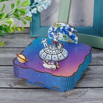 Tongqu China Aerospace Co-branded Music Box Aerospace Moon Walk Wooden Music Box Sky Handmade DIY Toy Ornaments
