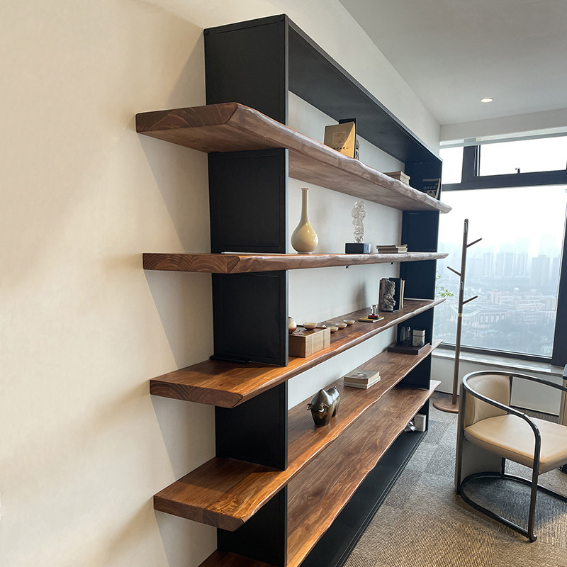 American Original Solid Wood Bookshelf Living Room Wall Shelf Retro Office Brief Shelving Shelf Display Shelf