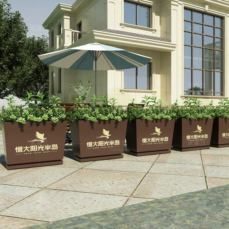 Custom outdoor Wrought iron metal flower box Municipal commercial street flower trough Sample house display center Pendulum mobile large flower bed combination