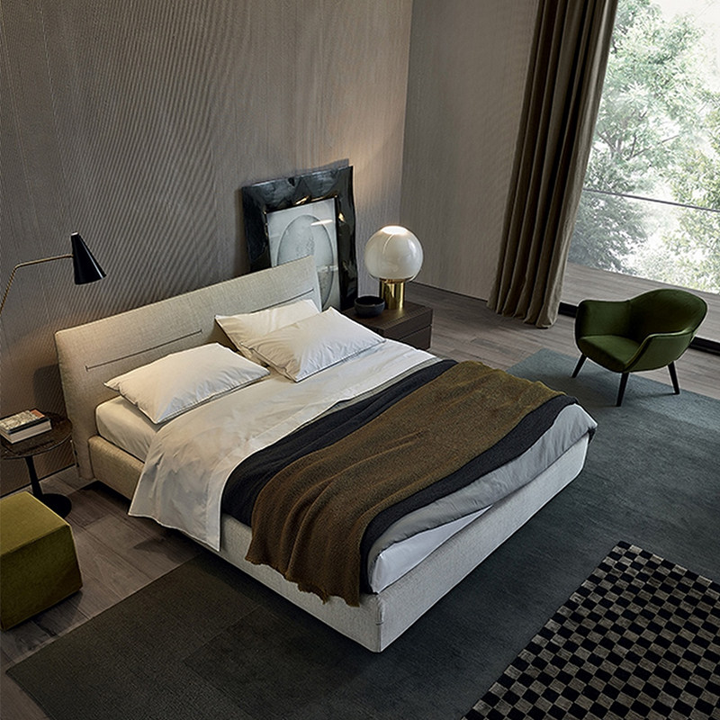 Italian minimal cloth bed master bedroom small family double bed modern minimal net red wedding bed designer custom bed