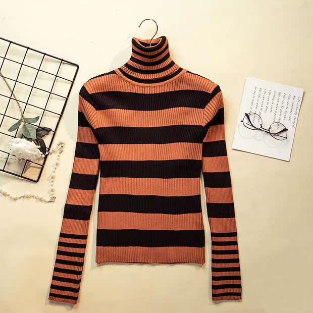 Áo len cổ cao mùa thu mỏng thời trang hoang dã tay áo dài sọc áo len mỏng phần áo sơ mi nữ áo khoác len cardigan nữ