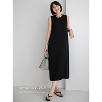 Three Inch Time 4387 Hepburn style French minimalist little black dress acetate dress vest dress straight skirt slimming