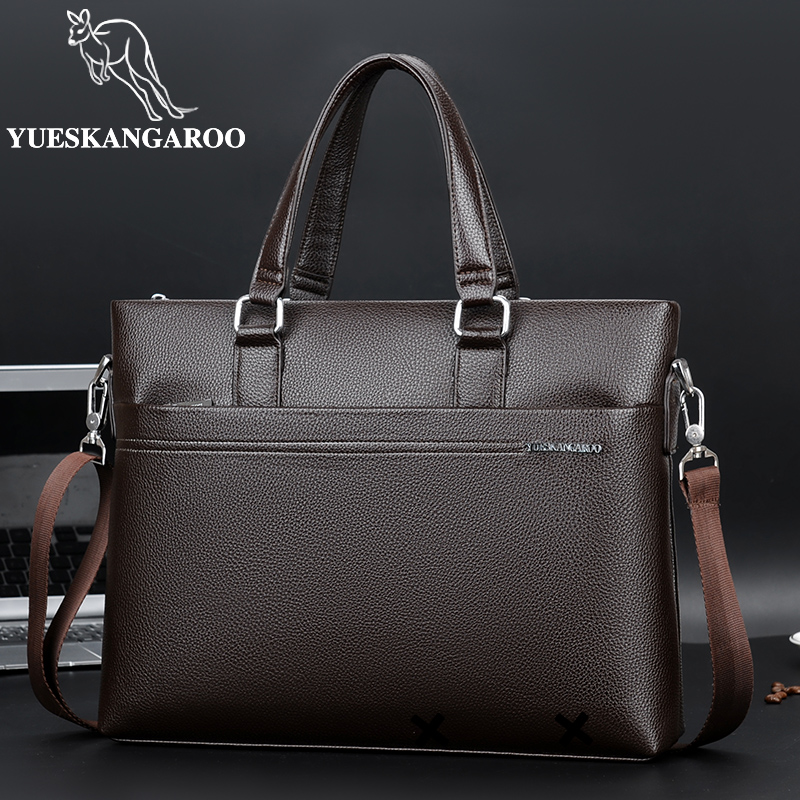 Yuesen kangaroo handbag men's bag large capacity shoulder bag leather messenger bag business briefcase men clearance