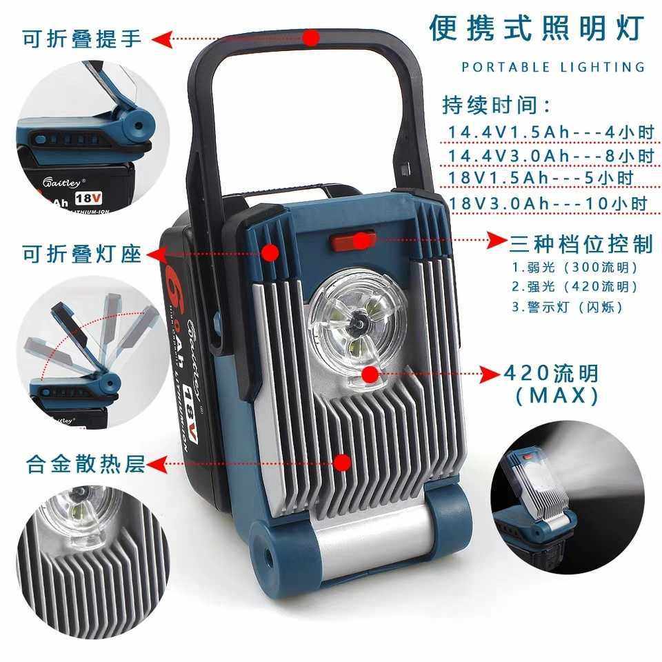 Applicable Deccan for Mudi Mivoge Dr. lighting lamps available 14 4 18V Lithium battery high brightness 450l