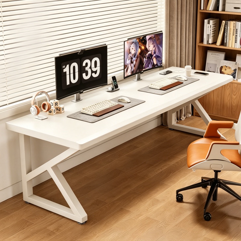 White Solid Wood Computer Desk Double Desktop Bedroom Home Office Double Workstation Cream Style Desk Gaming Table White Solid Wood Computer Desk Double Desktop Bedroom Home Office Double Workstation Cream Style Desk Gaming Table