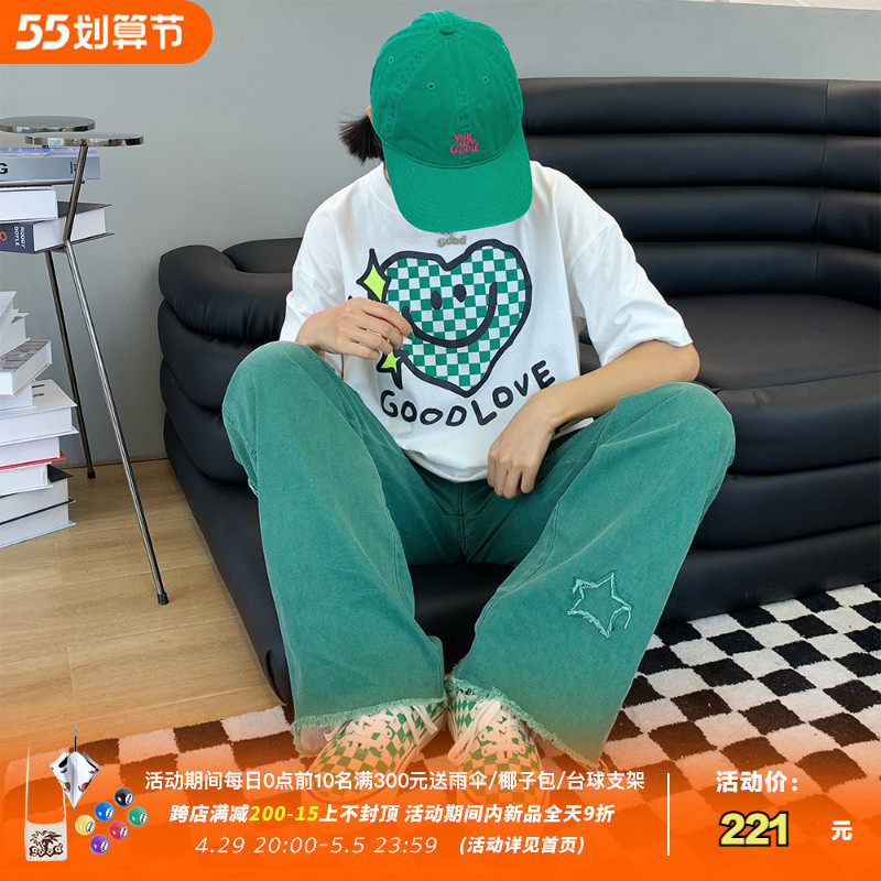 Nice store MeihaoStore ink green good embroidery pentagram cloth to make old casual long pants