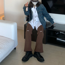 good shop MeihaoStore brown padded woolen fine embroidery slim legged leggings micro Lamas slacks