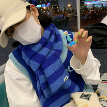 Beautiful store meihaostore homemade blue striped thickened lengthened scarf Soft waxy retro wild bib