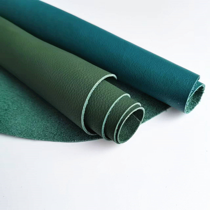 The first layer of cowhide leather genuine leather fabric dark green lake blue sofa bedside stool 1 1mm soft cowhide leather fabric