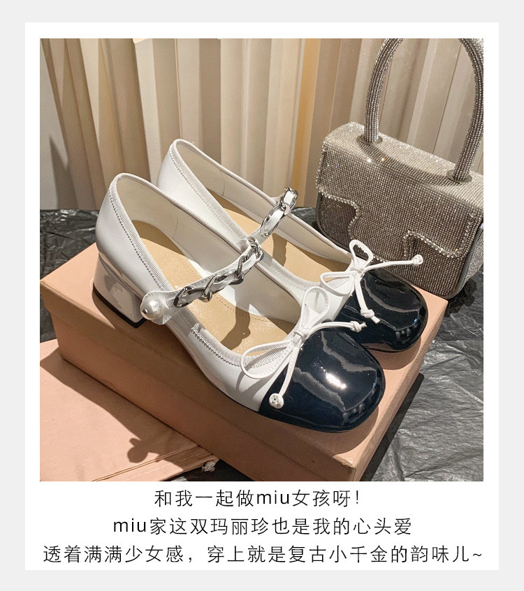 Туфли Мэри Джейн miu*法式复古中跟蝴蝶结高跟鞋粗跟方头一字扣小香风玛丽珍单鞋女 Rv&sw
